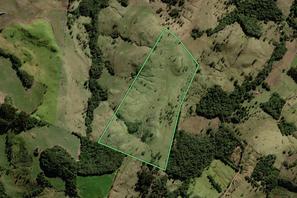 Imagem de satélite do imóvel rural em Cantagalo (PR), com o contorno declarado no CAR desenhado por cima.