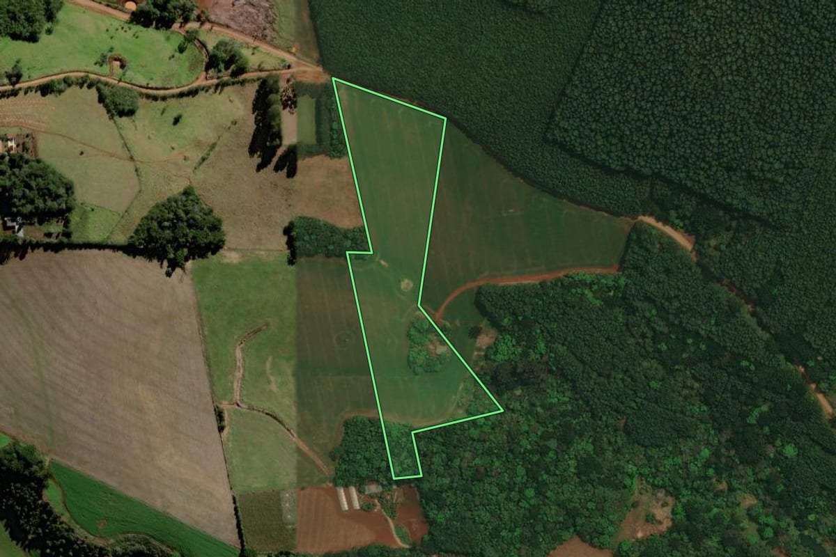Imagem de satélite do imóvel rural em Cantagalo (PR), com o contorno declarado no CAR desenhado por cima.