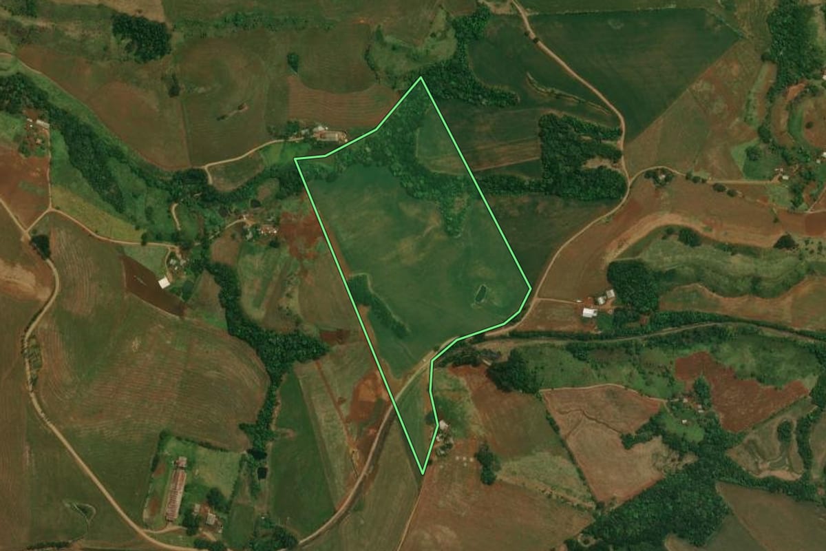 Imagem de satélite do imóvel rural em Cantagalo (PR), com o contorno declarado no CAR desenhado por cima.