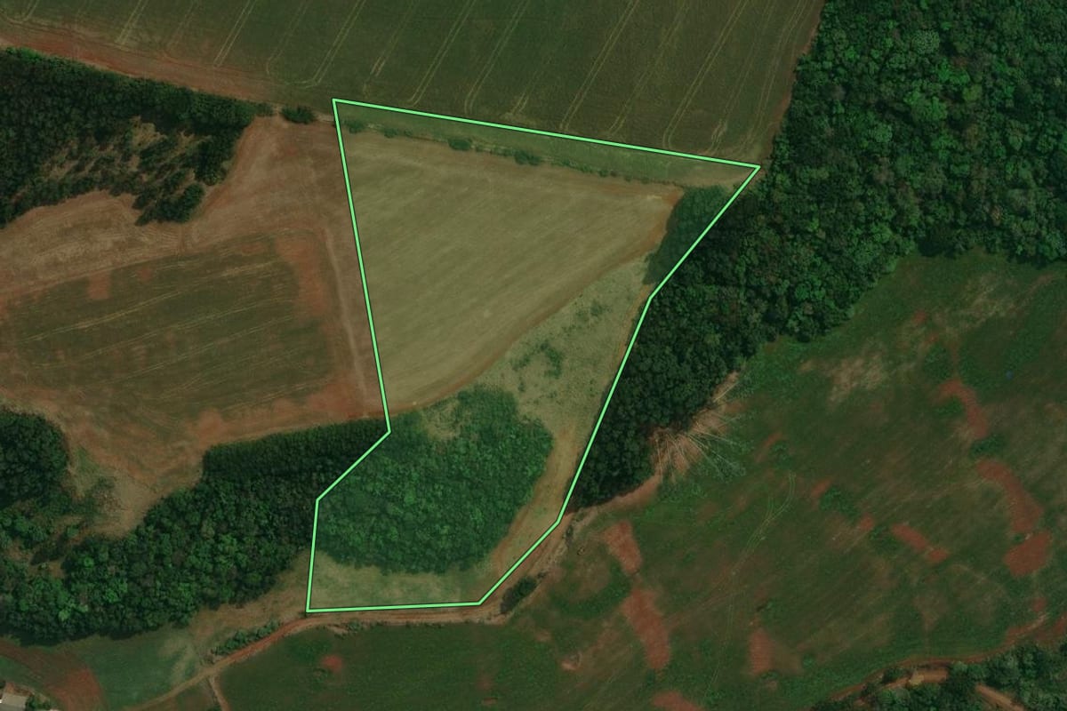 Imagem de satélite do imóvel rural em Cantagalo (PR), com o contorno declarado no CAR desenhado por cima.