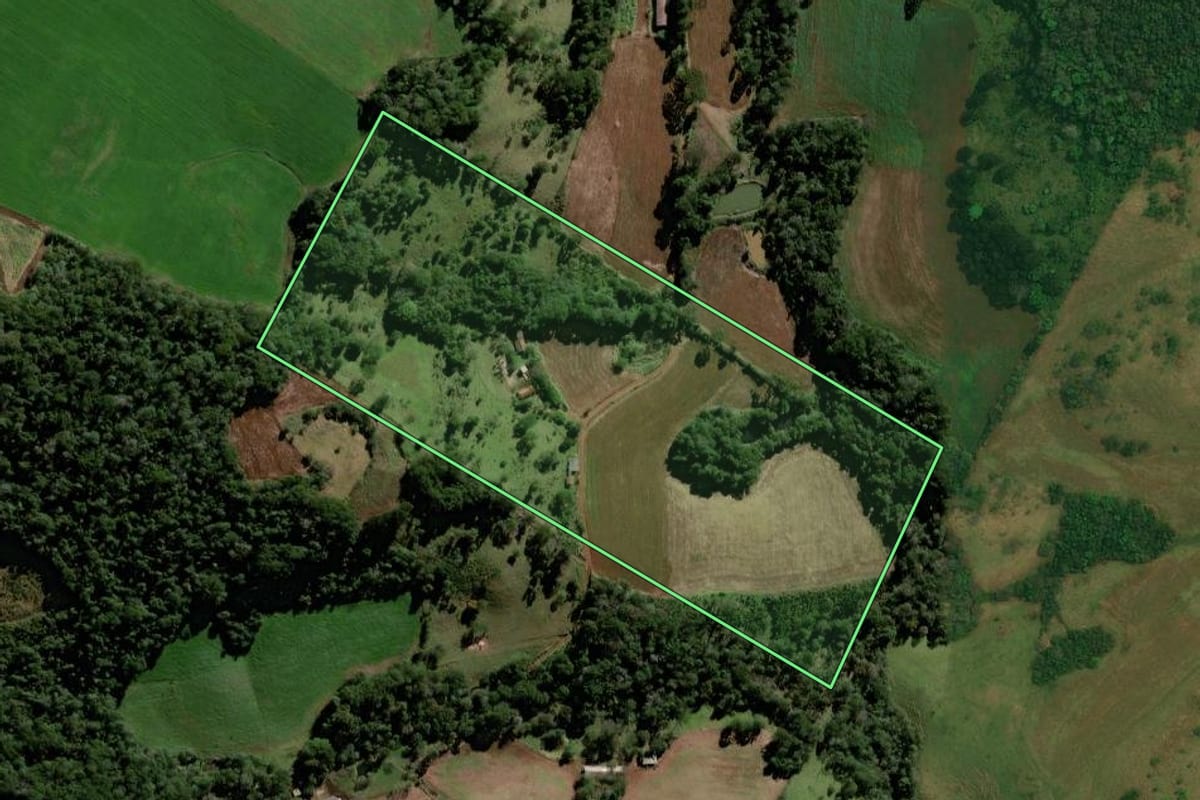 Imagem de satélite do imóvel rural em Cantagalo (PR), com o contorno declarado no CAR desenhado por cima.