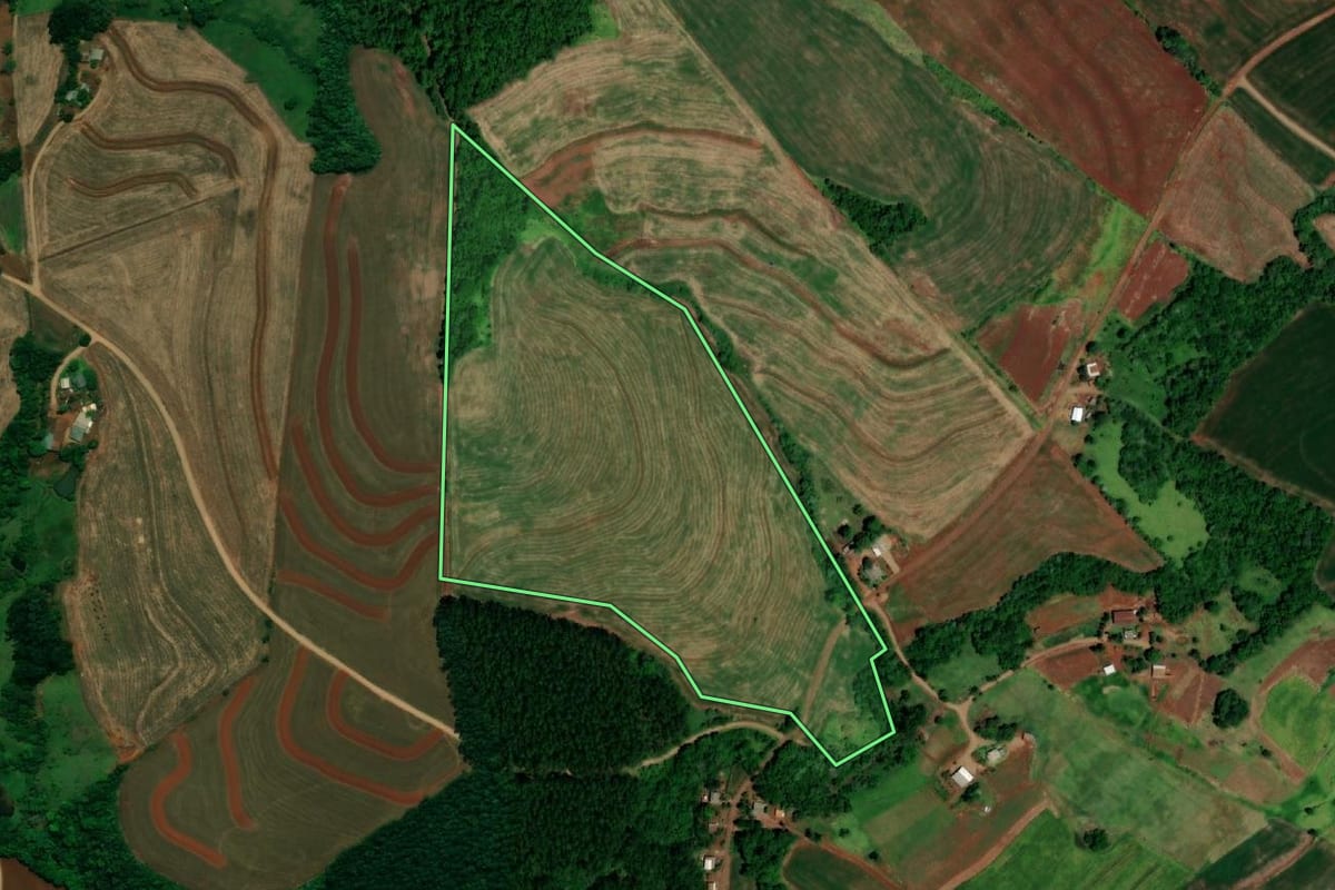 Imagem de satélite do imóvel rural em Capanema (PR), com o contorno declarado no CAR desenhado por cima.