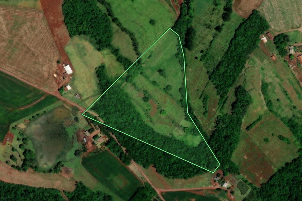 Imagem de satélite do imóvel rural em Capanema (PR), com o contorno declarado no CAR desenhado por cima.