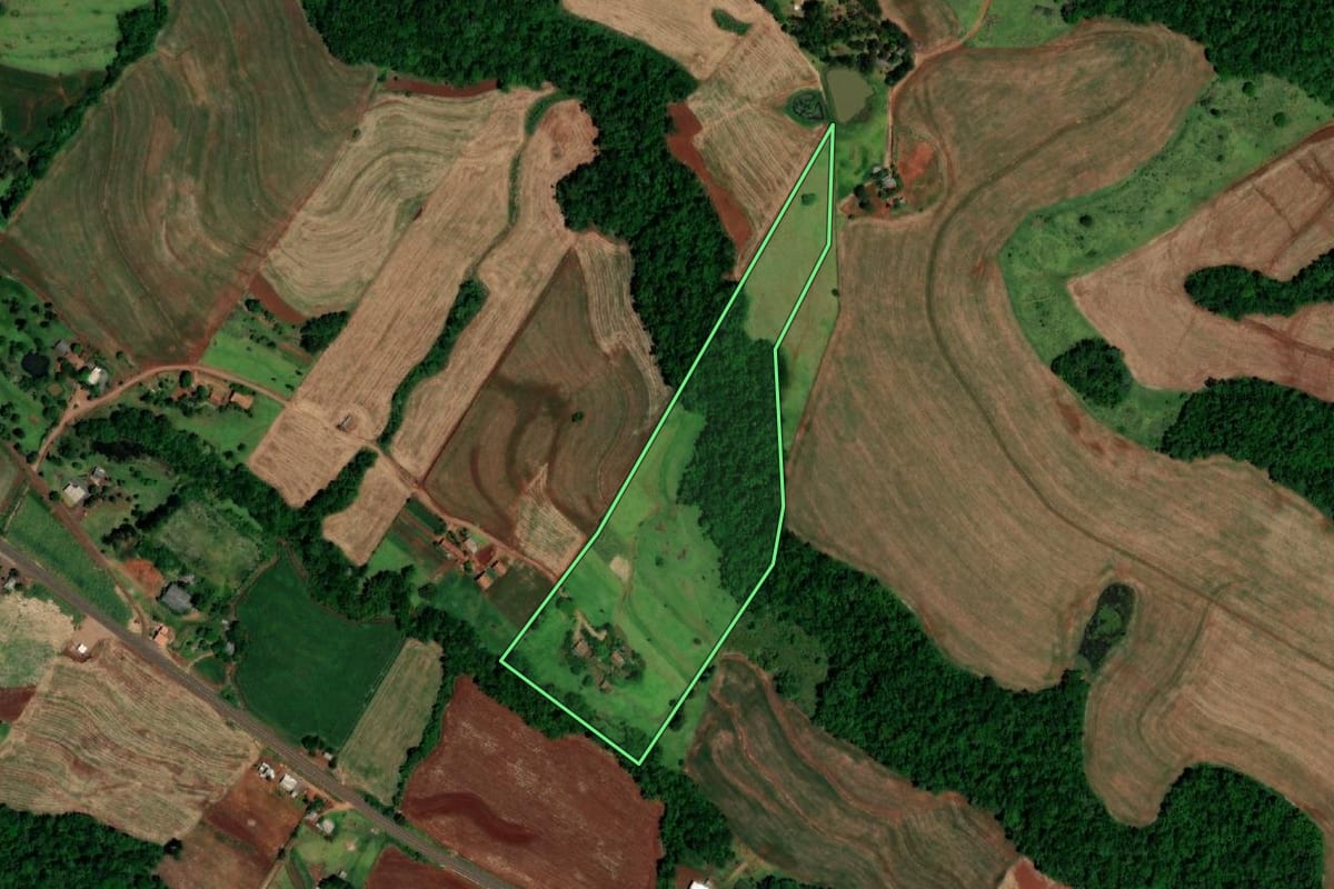 Imagem de satélite do imóvel rural em Capanema (PR), com o contorno declarado no CAR desenhado por cima.