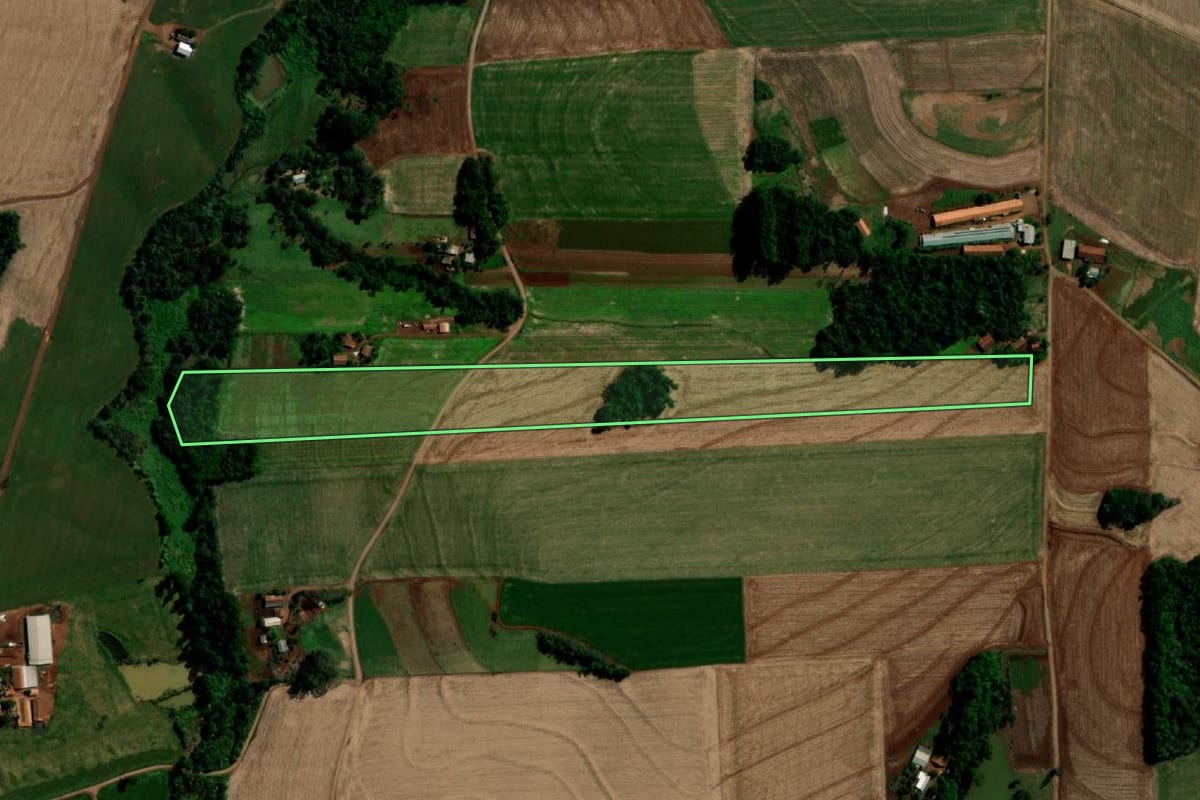 Imagem de satélite do imóvel rural em Capanema (PR), com o contorno declarado no CAR desenhado por cima.