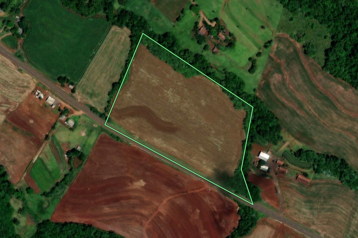 Imagem de satélite do imóvel rural em Capanema (PR), com o contorno declarado no CAR desenhado por cima.