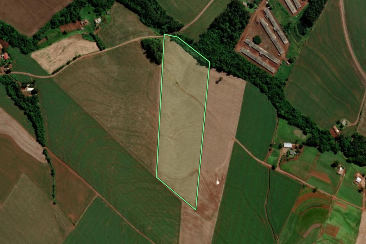 Imagem de satélite do imóvel rural em Capanema (PR), com o contorno declarado no CAR desenhado por cima.
