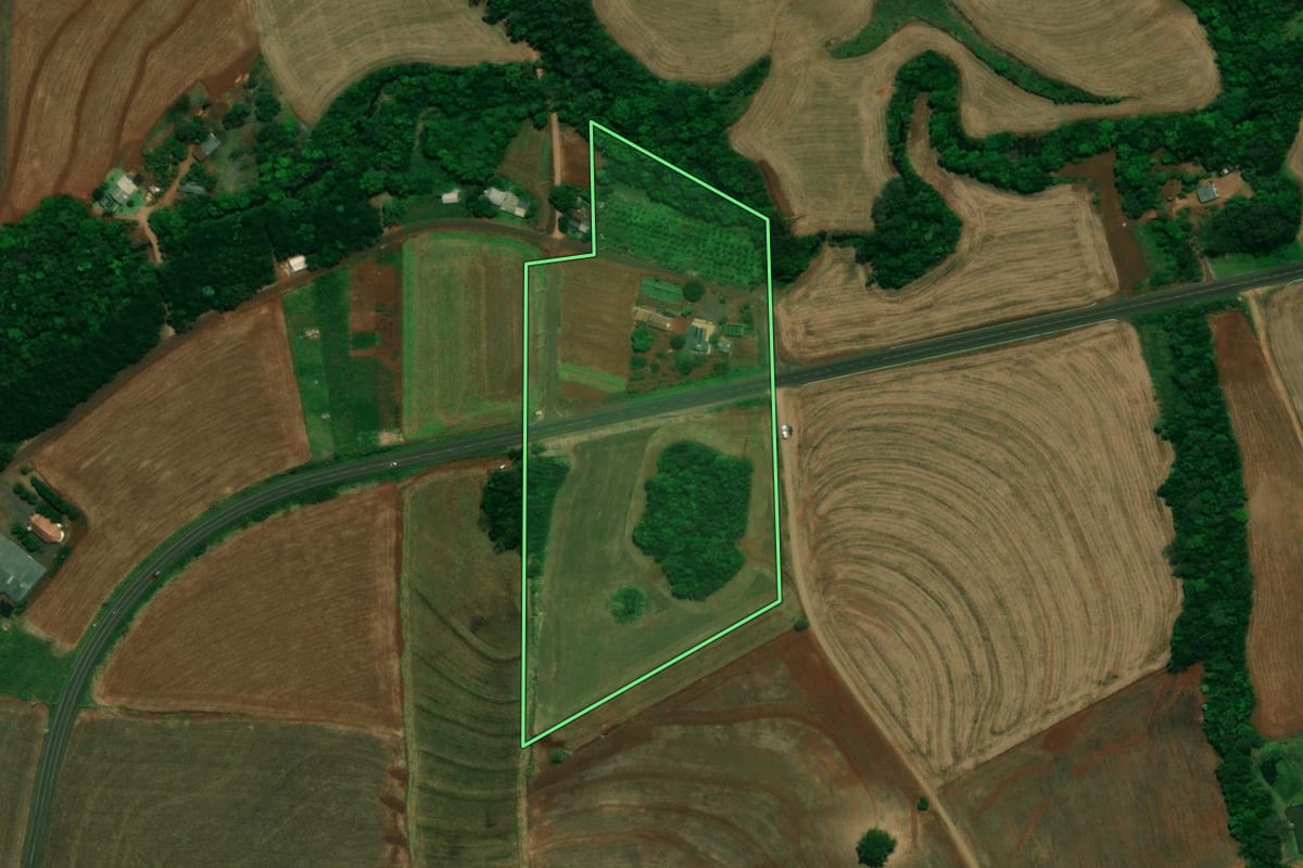 Imagem de satélite do imóvel rural em Capanema (PR), com o contorno declarado no CAR desenhado por cima.