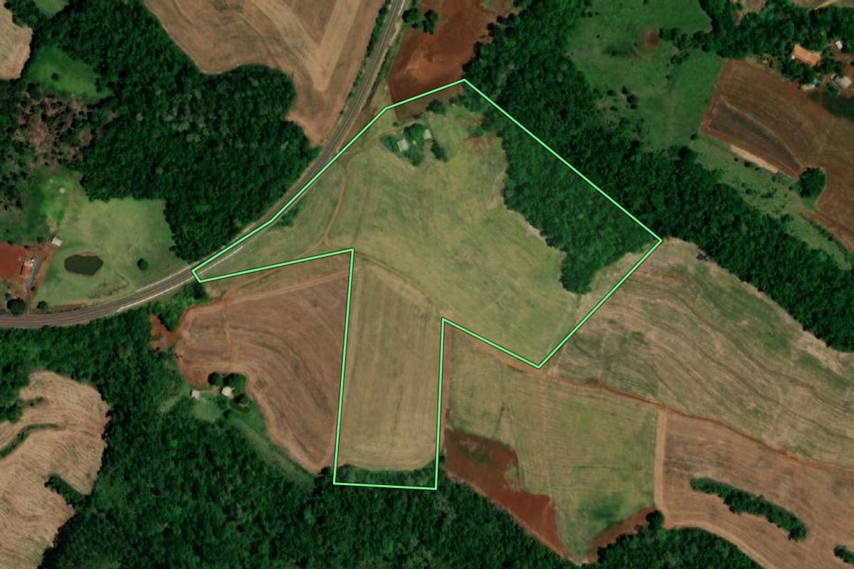 Imagem de satélite do imóvel rural em Capanema (PR), com o contorno declarado no CAR desenhado por cima.