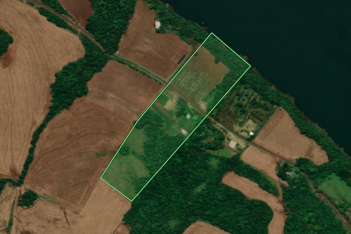 Imagem de satélite do imóvel rural em Capanema (PR), com o contorno declarado no CAR desenhado por cima.