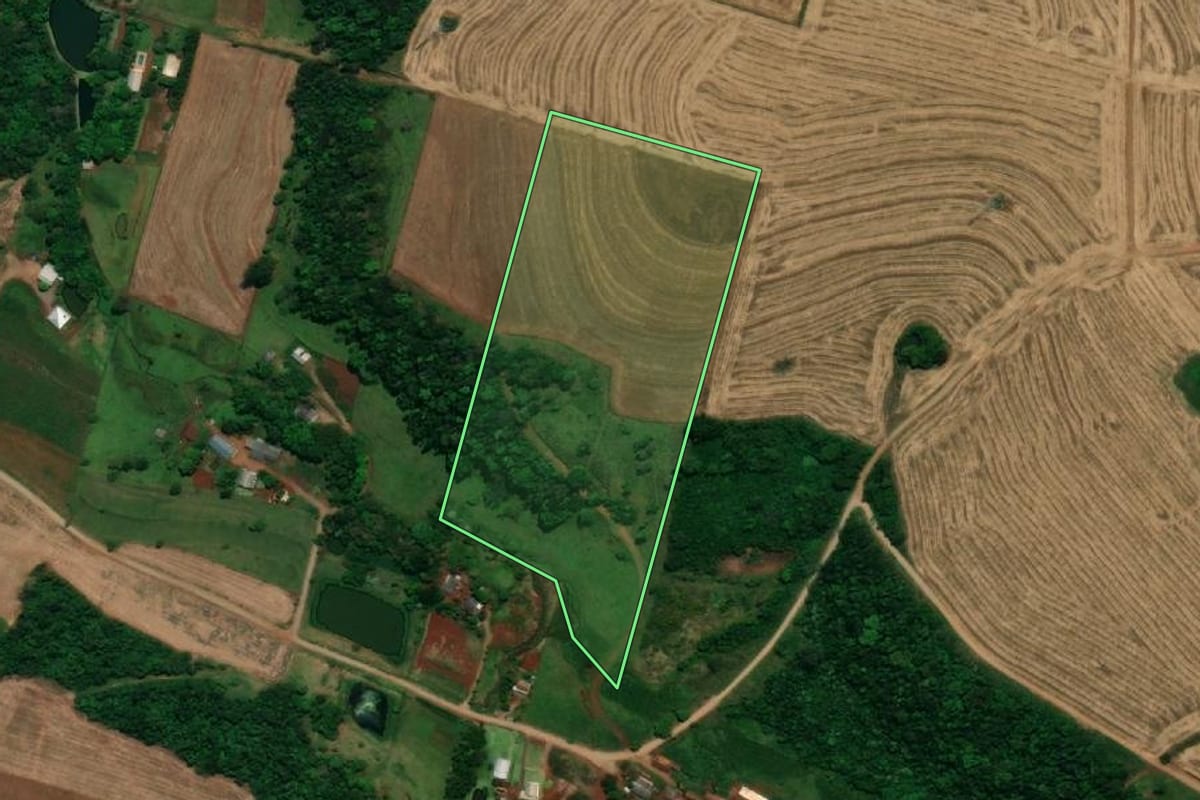 Imagem de satélite do imóvel rural em Capanema (PR), com o contorno declarado no CAR desenhado por cima.