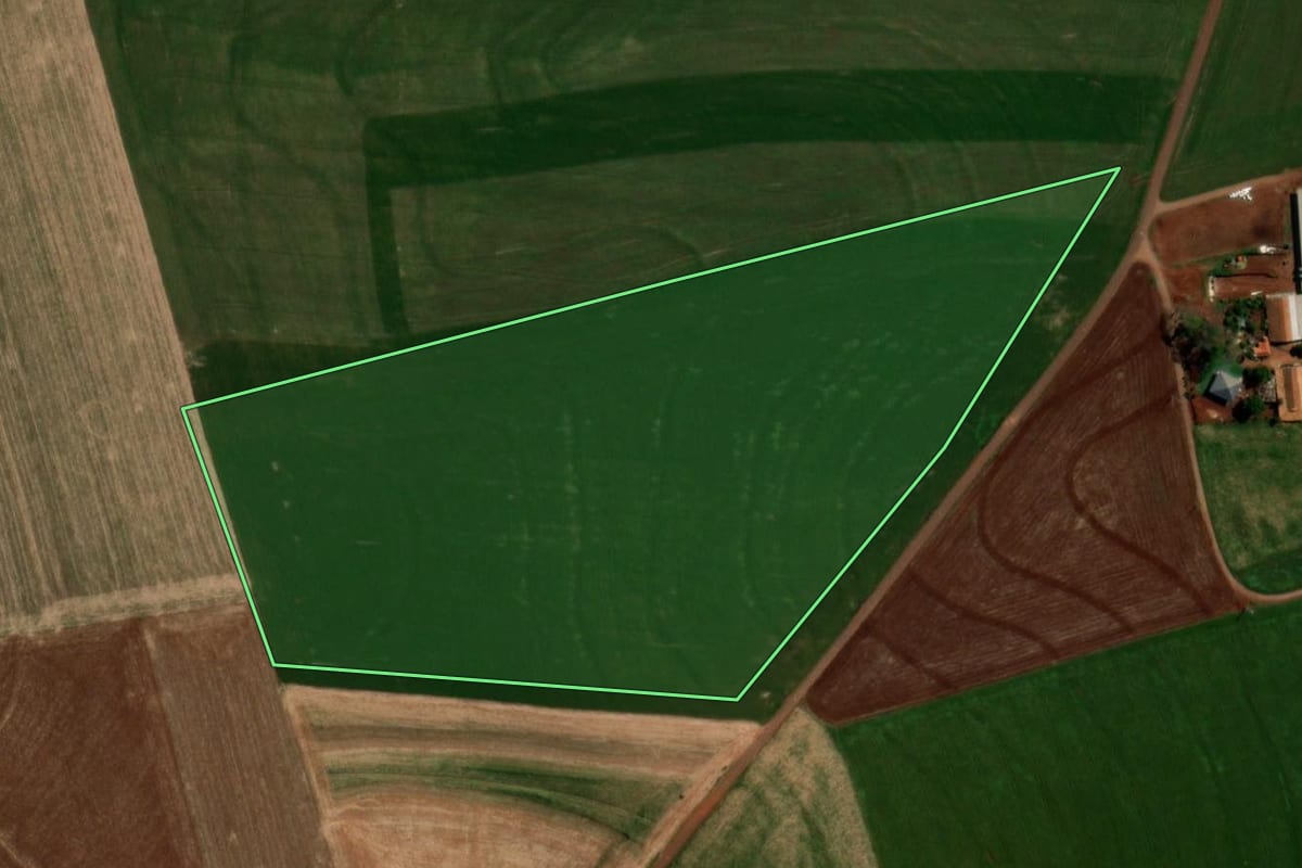 Imagem de satélite do imóvel rural em Capanema (PR), com o contorno declarado no CAR desenhado por cima.