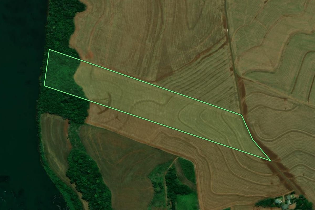 Imagem de satélite do imóvel rural em Capanema (PR), com o contorno declarado no CAR desenhado por cima.