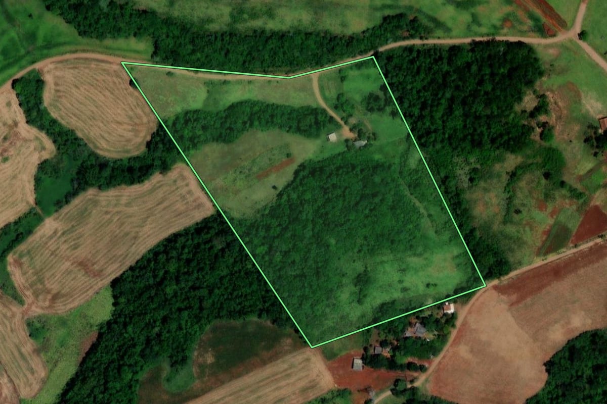 Imagem de satélite do imóvel rural em Capanema (PR), com o contorno declarado no CAR desenhado por cima.