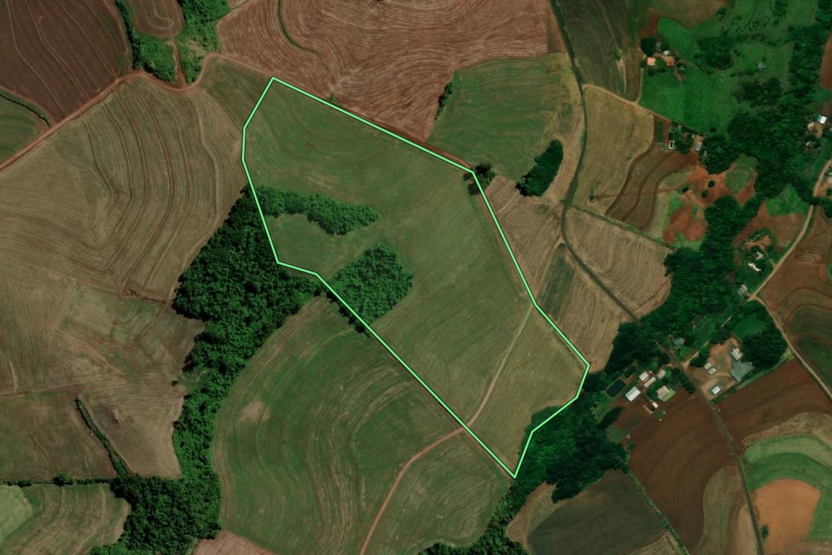 Imagem de satélite do imóvel rural em Capanema (PR), com o contorno declarado no CAR desenhado por cima.