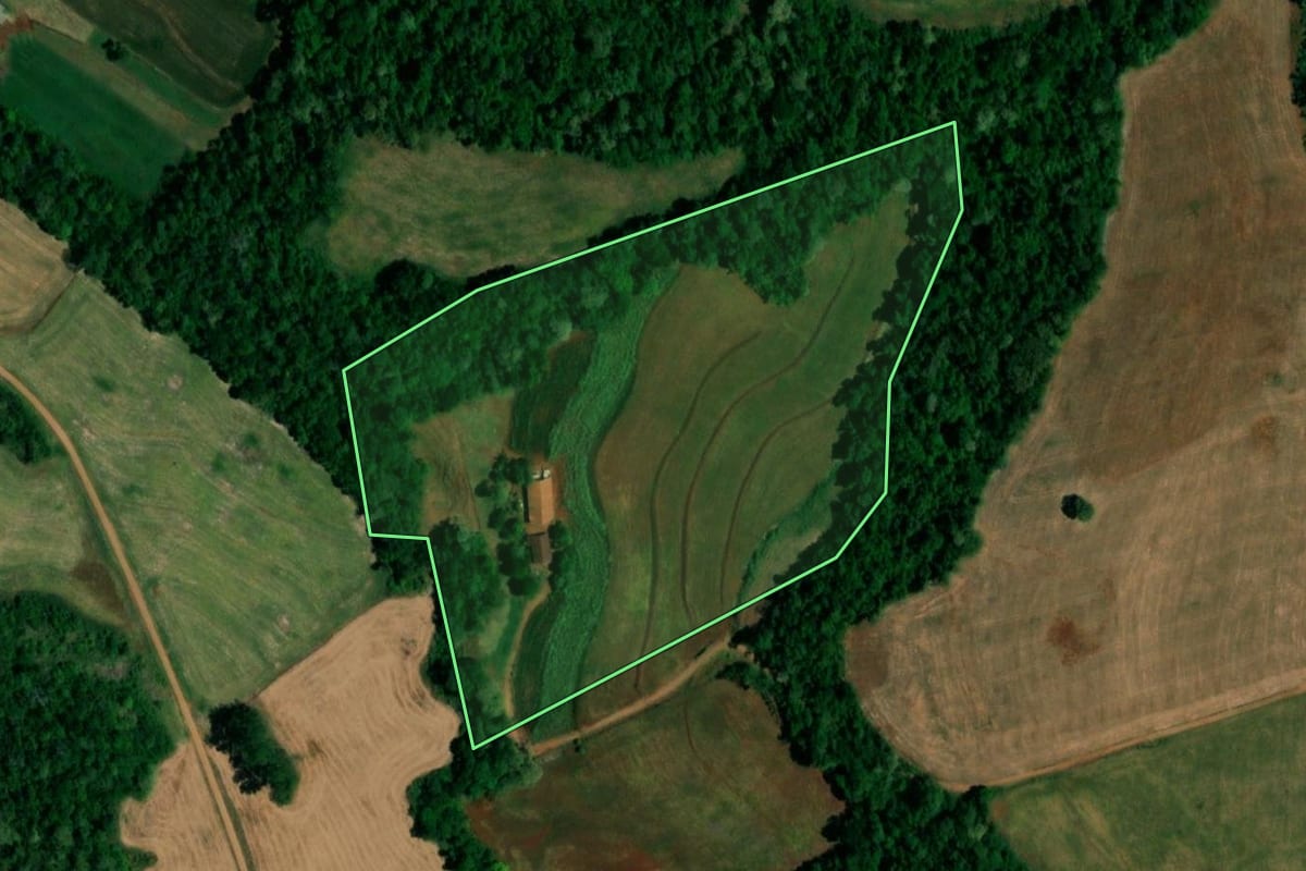 Imagem de satélite do imóvel rural em Capanema (PR), com o contorno declarado no CAR desenhado por cima.