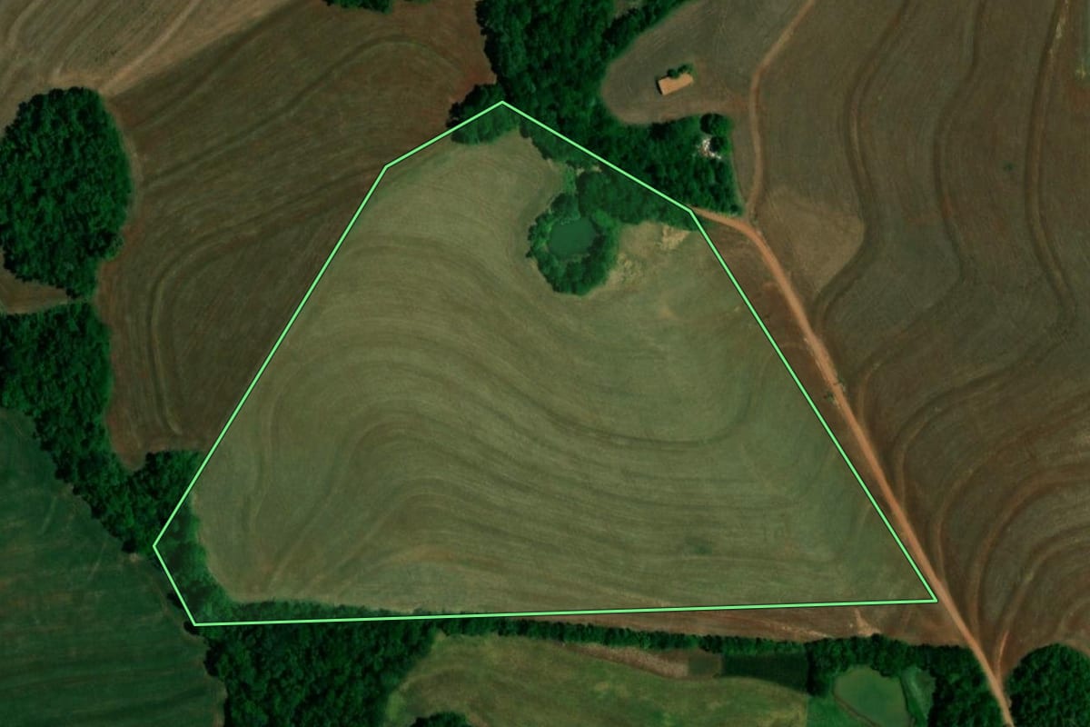 Imagem de satélite do imóvel rural em Capitão Leônidas Marques (PR), com o contorno declarado no CAR desenhado por cima.