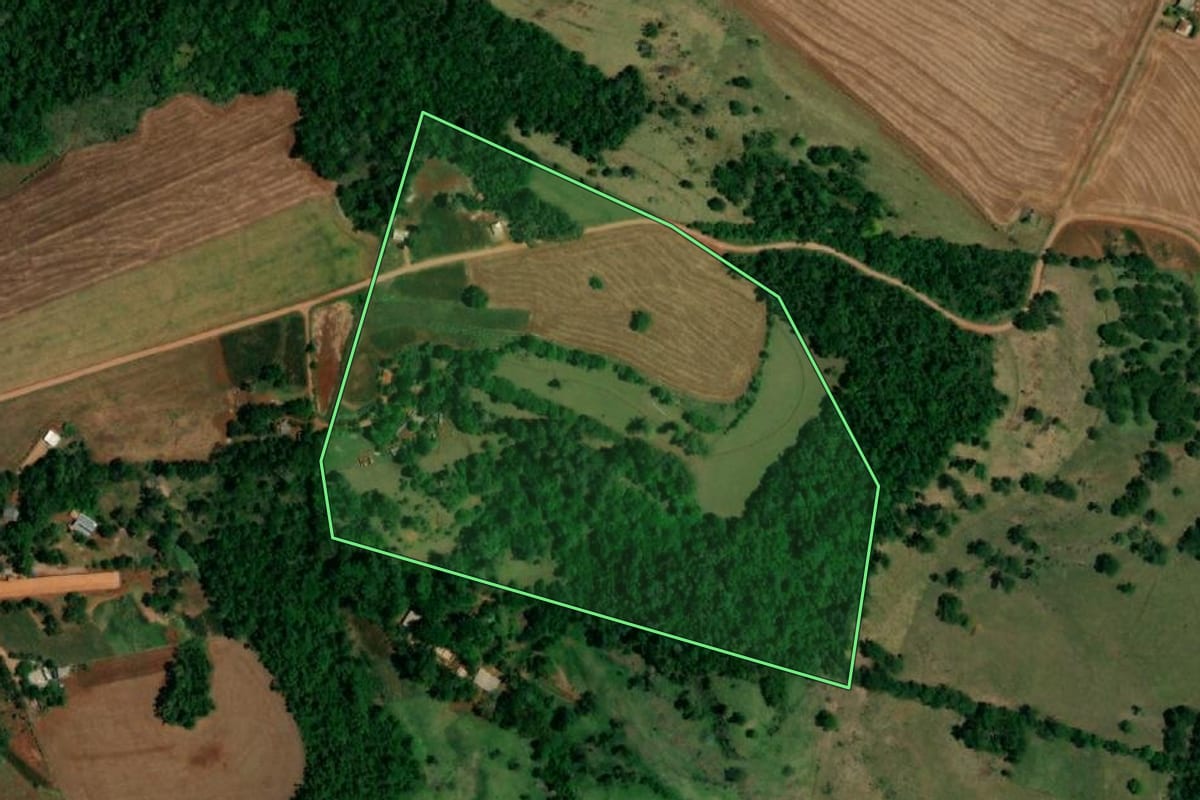 Imagem de satélite do imóvel rural em Capitão Leônidas Marques (PR), com o contorno declarado no CAR desenhado por cima.
