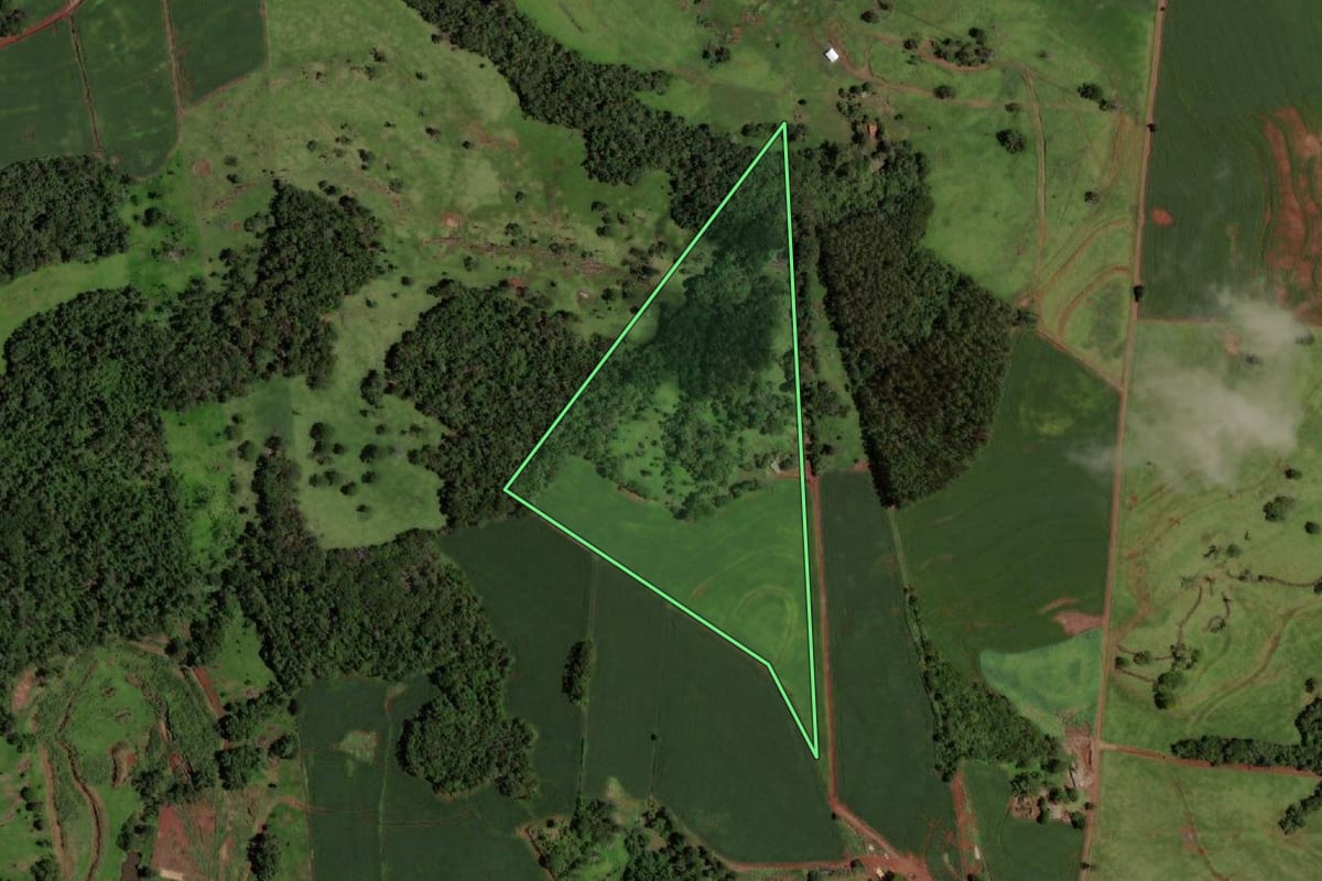 Imagem de satélite do imóvel rural em Capitão Leônidas Marques (PR), com o contorno declarado no CAR desenhado por cima.