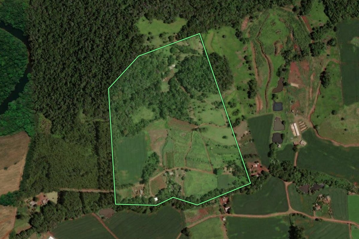 Imagem de satélite do imóvel rural em Capitão Leônidas Marques (PR), com o contorno declarado no CAR desenhado por cima.