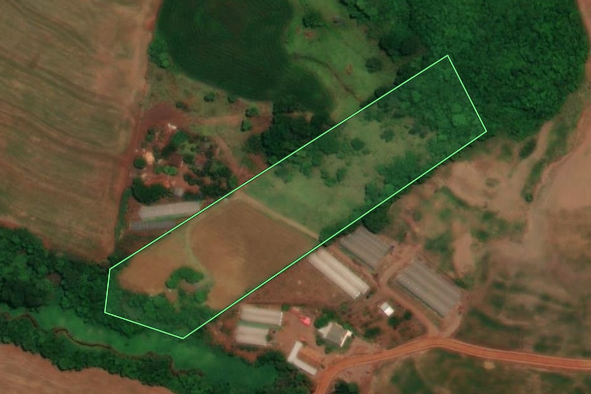 Imagem de satélite do imóvel rural em Capitão Leônidas Marques (PR), com o contorno declarado no CAR desenhado por cima.
