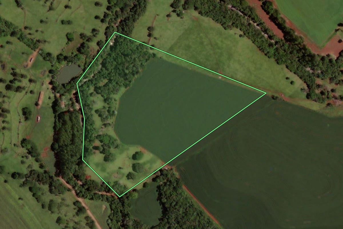 Imagem de satélite do imóvel rural em Capitão Leônidas Marques (PR), com o contorno declarado no CAR desenhado por cima.