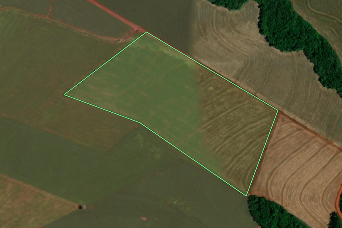 Imagem de satélite do imóvel rural em Capitão Leônidas Marques (PR), com o contorno declarado no CAR desenhado por cima.