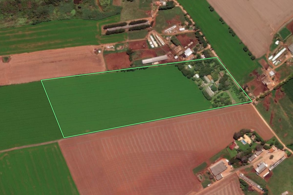Imagem de satélite do imóvel rural em Carambeí (PR), com o contorno declarado no CAR desenhado por cima.