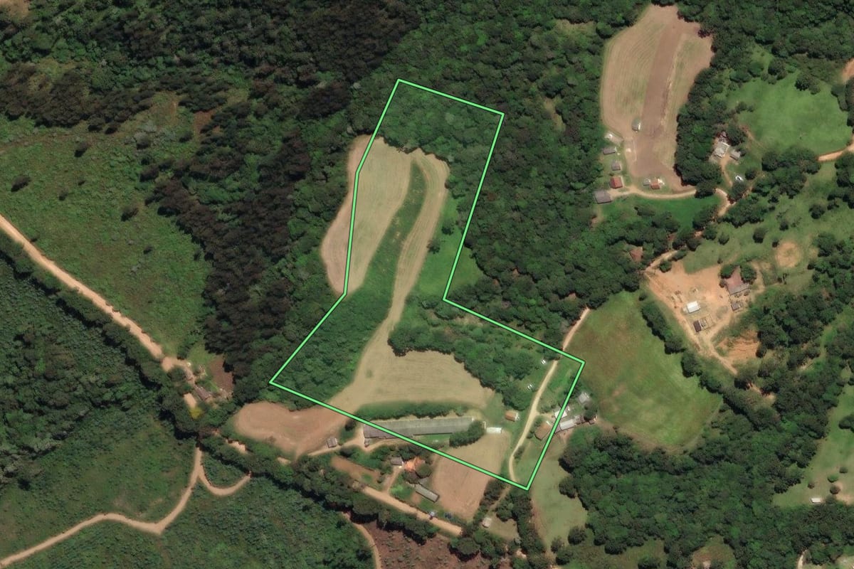 Imagem de satélite do imóvel rural em Carambeí (PR), com o contorno declarado no CAR desenhado por cima.