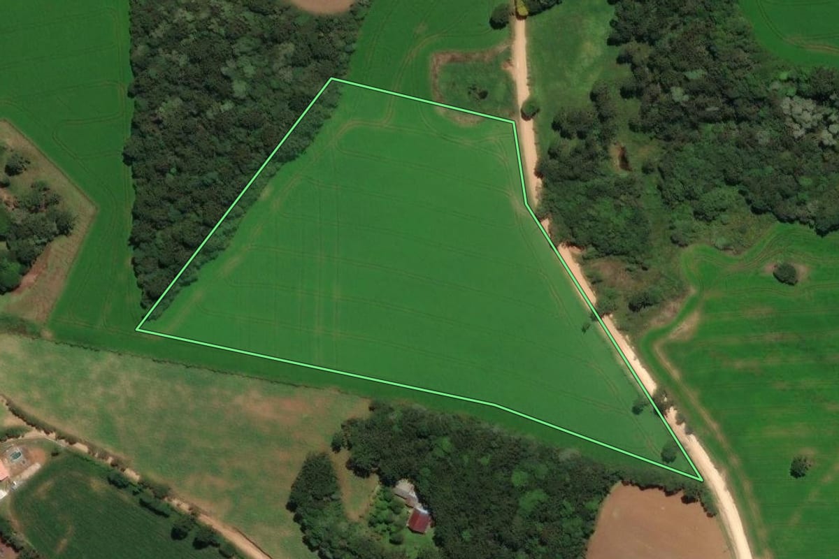 Imagem de satélite do imóvel rural em Carambeí (PR), com o contorno declarado no CAR desenhado por cima.