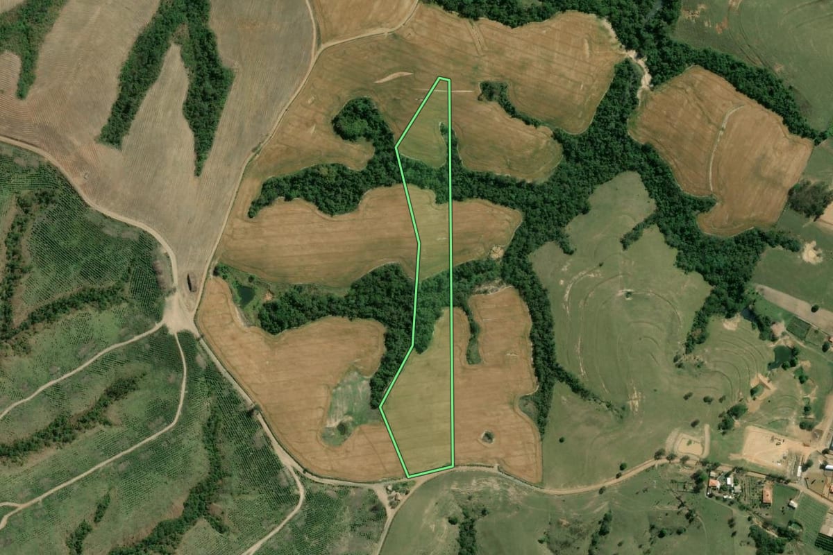Imagem de satélite do imóvel rural em Carlópolis (PR), com o contorno declarado no CAR desenhado por cima.