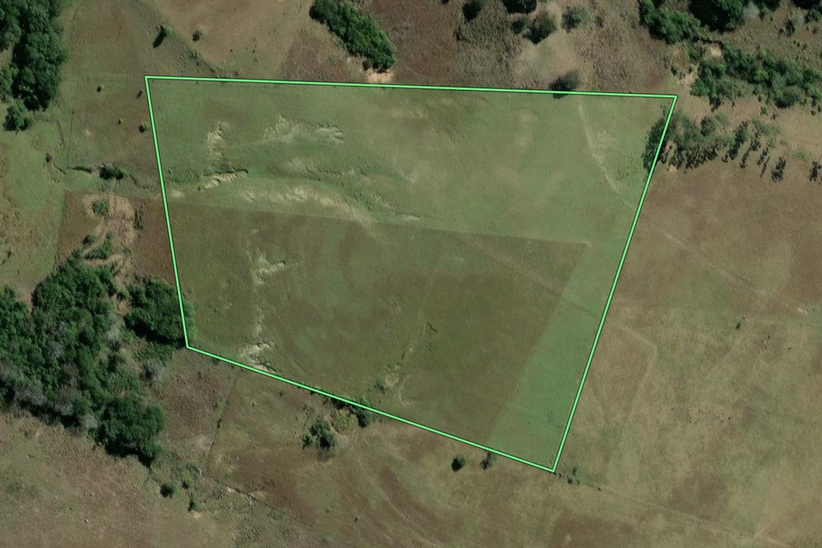 Imagem de satélite do imóvel rural em Carlópolis (PR), com o contorno declarado no CAR desenhado por cima.
