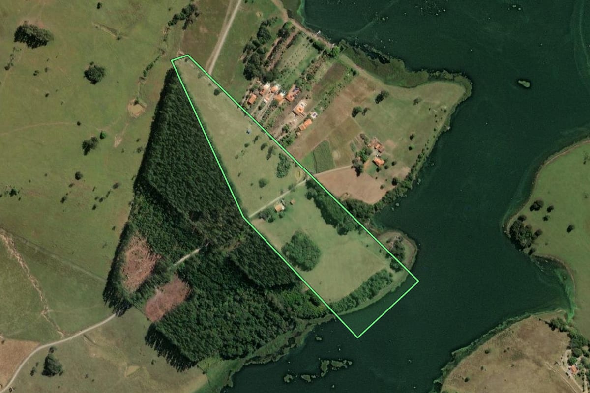 Imagem de satélite do imóvel rural em Carlópolis (PR), com o contorno declarado no CAR desenhado por cima.