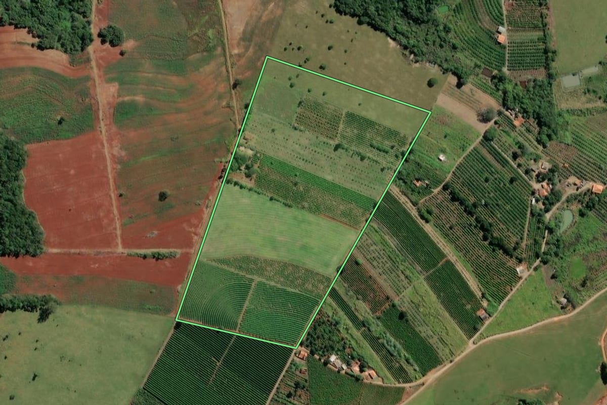 Imagem de satélite do imóvel rural em Carlópolis (PR), com o contorno declarado no CAR desenhado por cima.