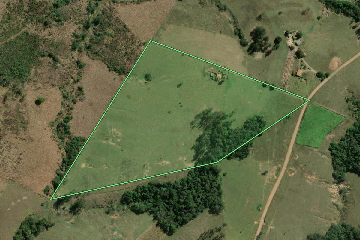 Imagem de satélite do imóvel rural em Carlópolis (PR), com o contorno declarado no CAR desenhado por cima.