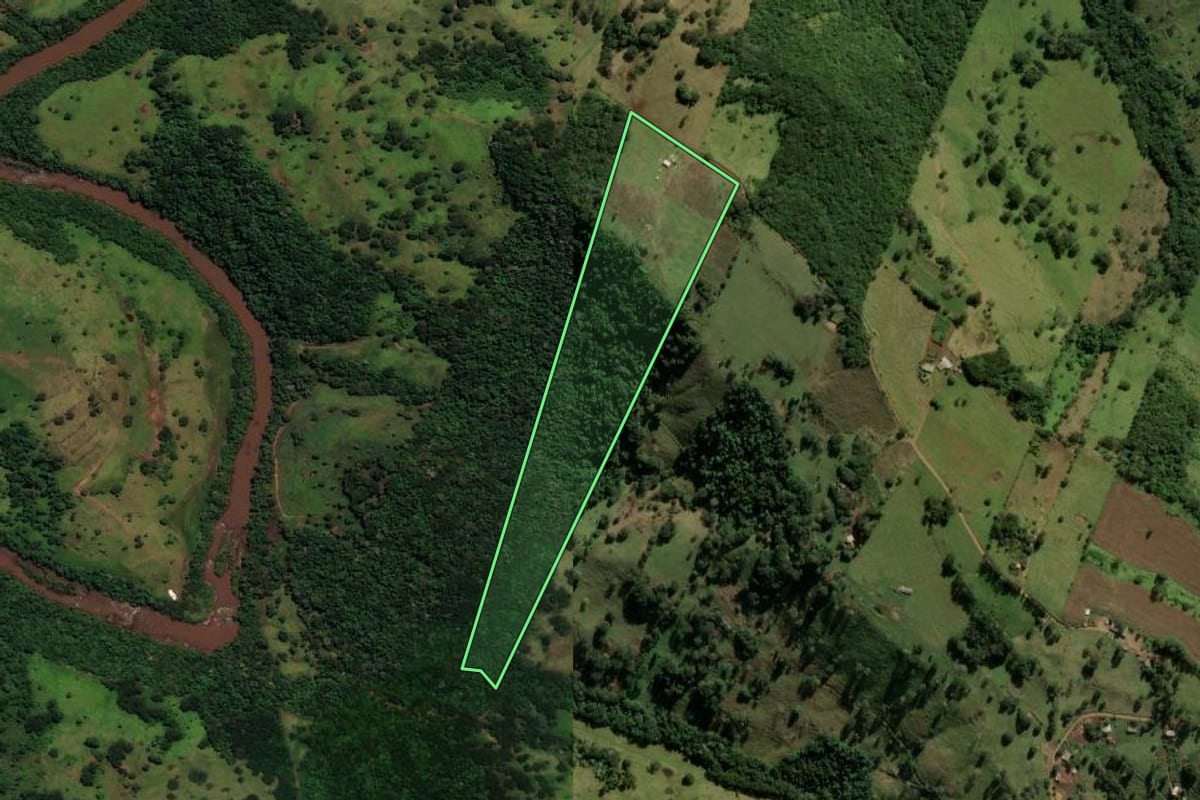 Imagem de satélite do imóvel rural em Cascavel (PR), com o contorno declarado no CAR desenhado por cima.