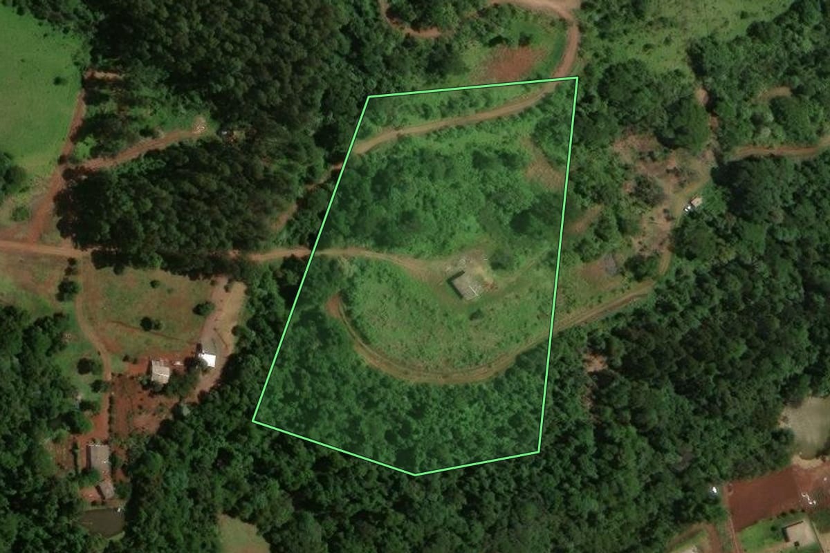 Imagem de satélite do imóvel rural em Cascavel (PR), com o contorno declarado no CAR desenhado por cima.