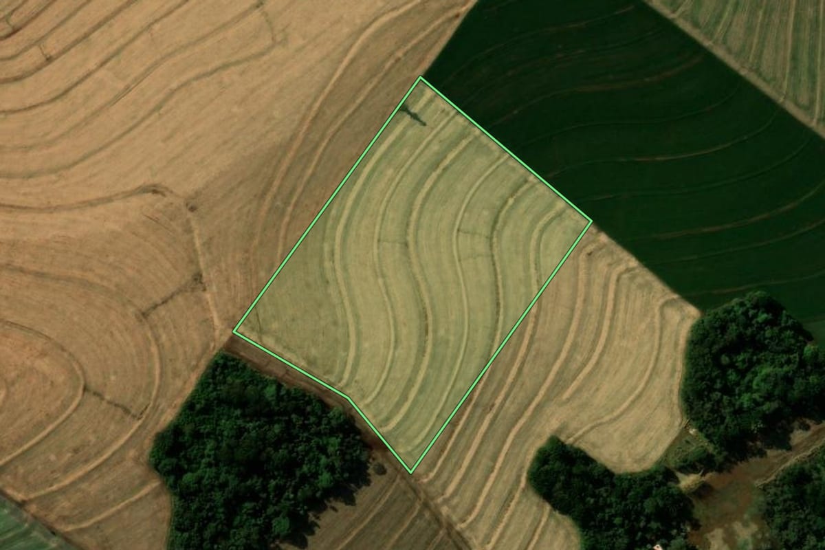 Imagem de satélite do imóvel rural em Cascavel (PR), com o contorno declarado no CAR desenhado por cima.