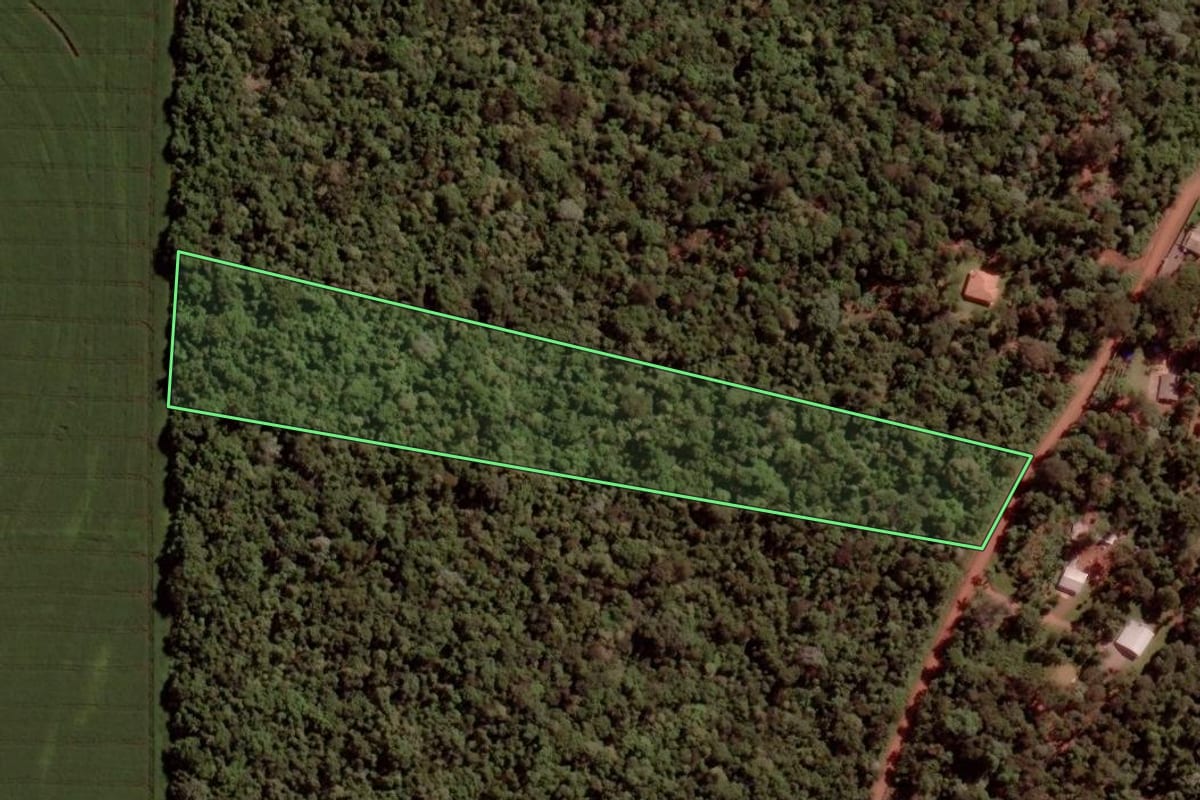 Imagem de satélite do imóvel rural em Cascavel (PR), com o contorno declarado no CAR desenhado por cima.