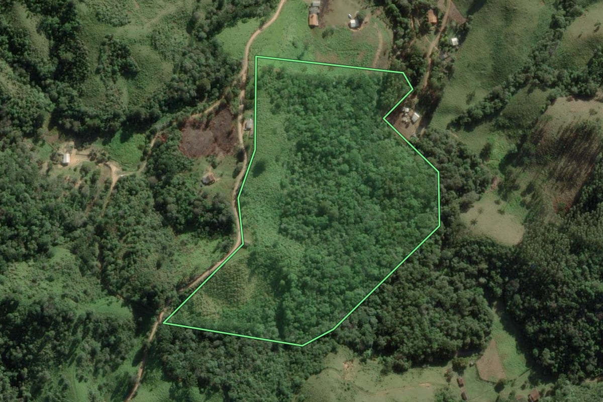Imagem de satélite do imóvel rural em Castro (PR), com o contorno declarado no CAR desenhado por cima.