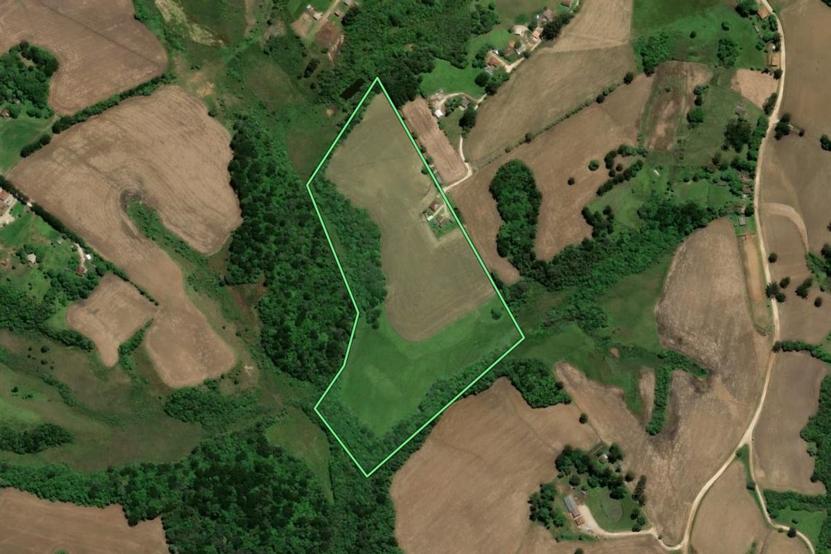 Imagem de satélite do imóvel rural em Castro (PR), com o contorno declarado no CAR desenhado por cima.