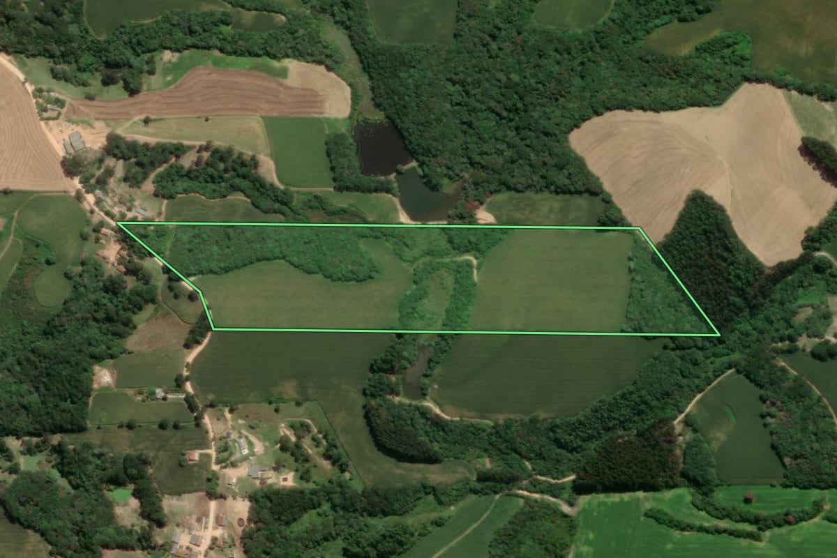 Imagem de satélite do imóvel rural em Castro (PR), com o contorno declarado no CAR desenhado por cima.