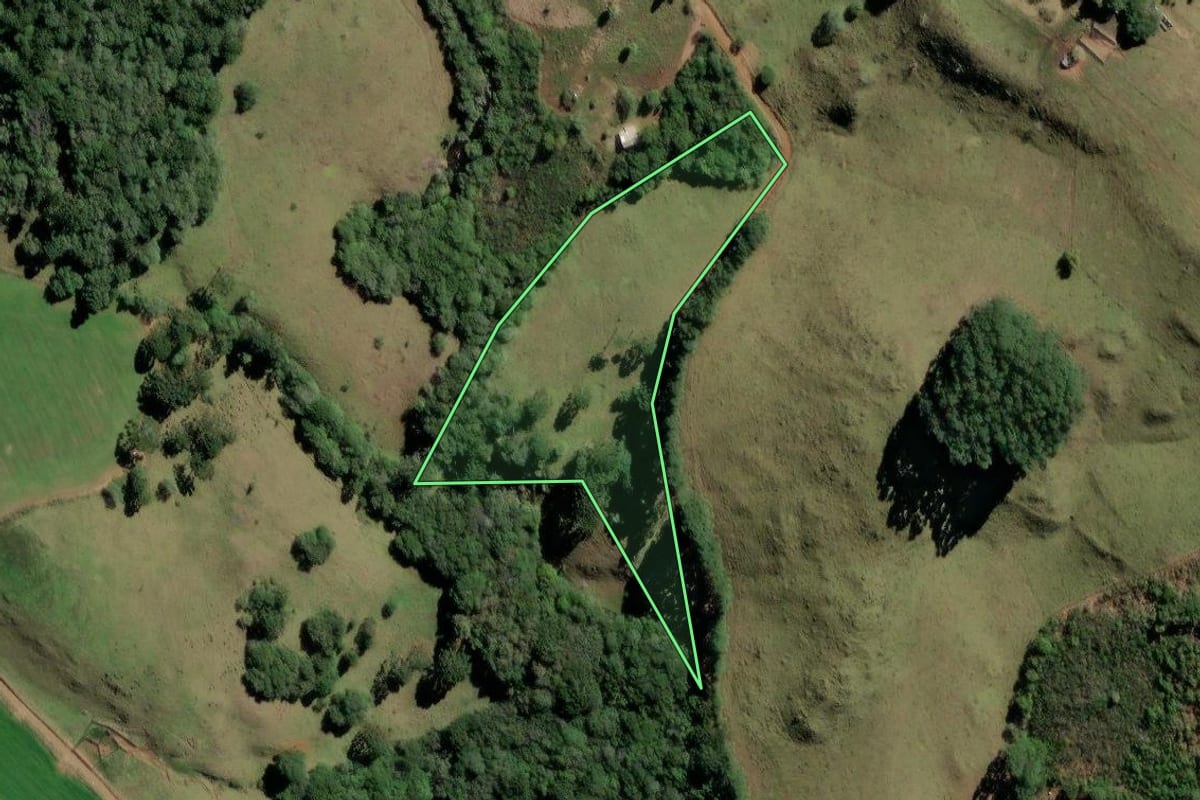 Imagem de satélite do imóvel rural em Castro (PR), com o contorno declarado no CAR desenhado por cima.