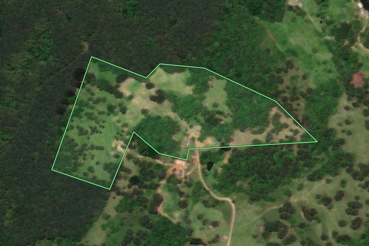 Imagem de satélite do imóvel rural em Castro (PR), com o contorno declarado no CAR desenhado por cima.