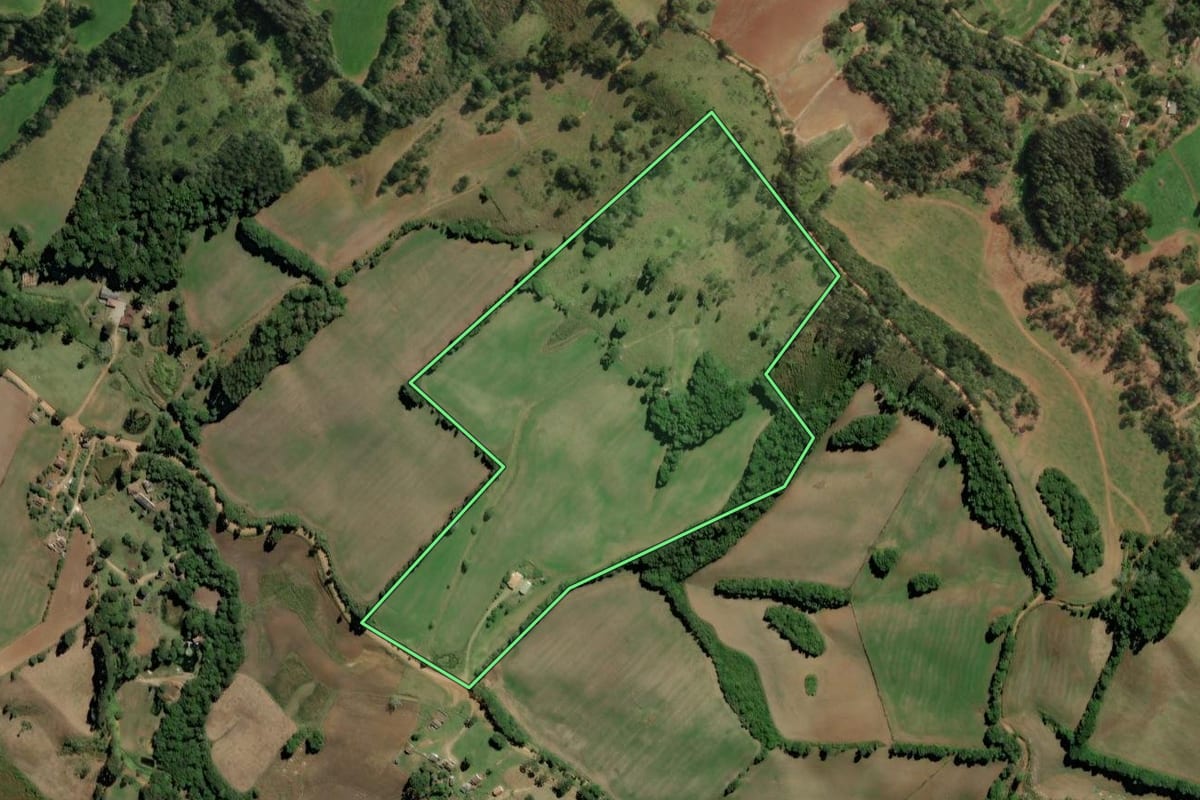 Imagem de satélite do imóvel rural em Castro (PR), com o contorno declarado no CAR desenhado por cima.