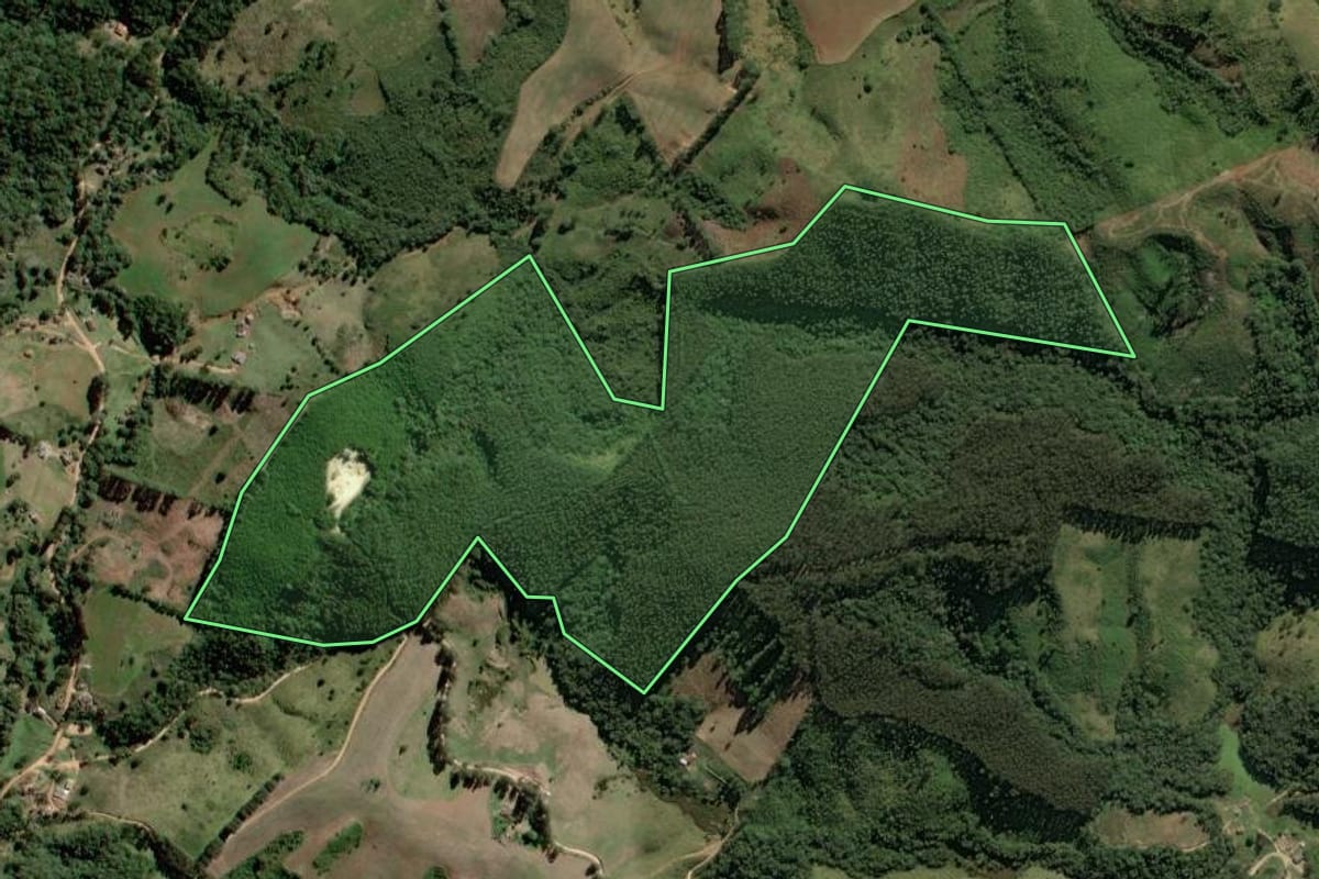 Imagem de satélite do imóvel rural em Castro (PR), com o contorno declarado no CAR desenhado por cima.