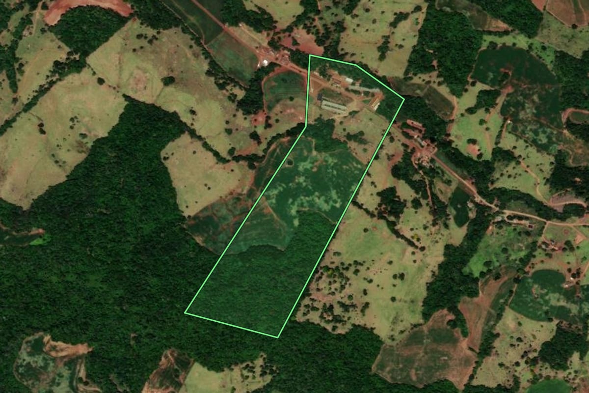 Imagem de satélite do imóvel rural em Catanduvas (PR), com o contorno declarado no CAR desenhado por cima.