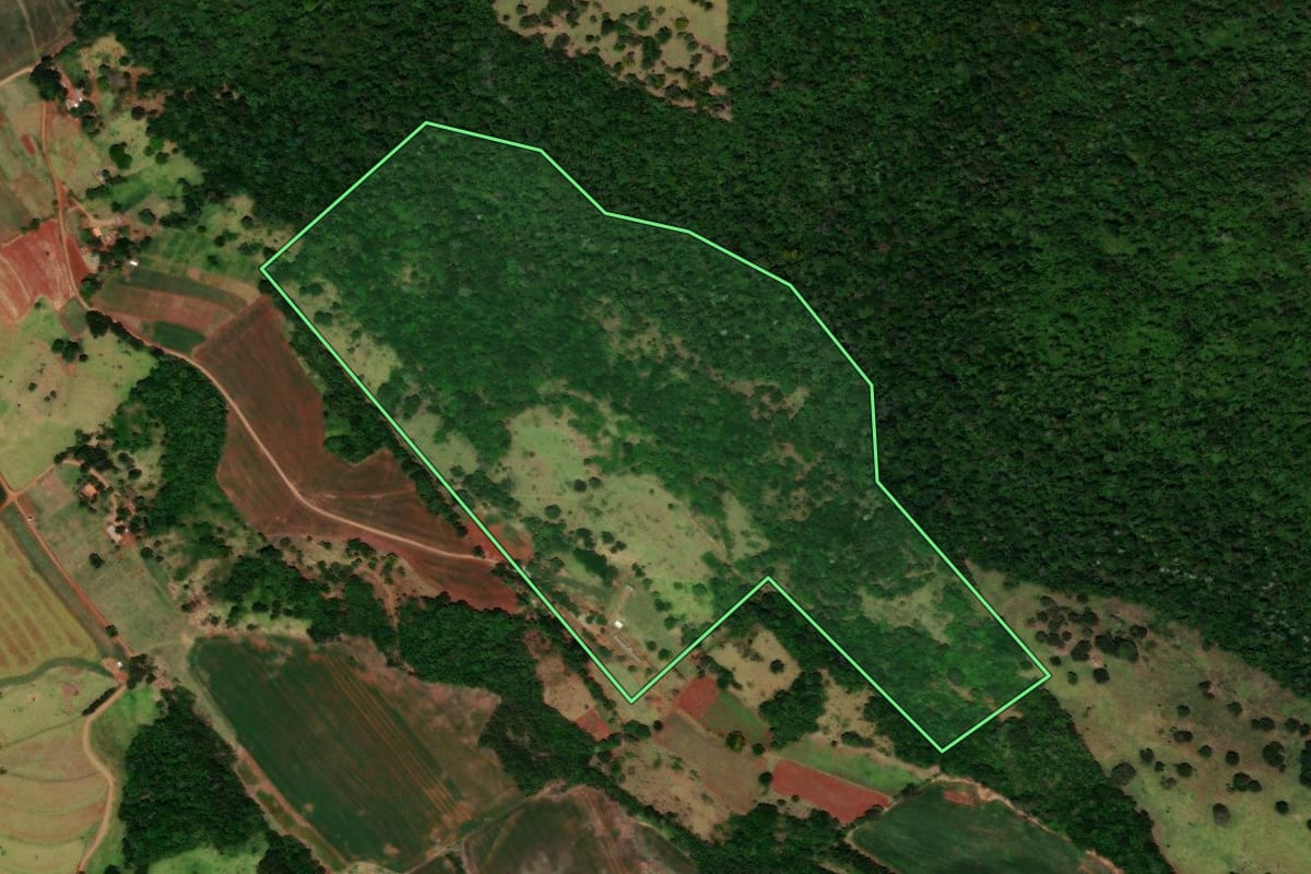Imagem de satélite do imóvel rural em Catanduvas (PR), com o contorno declarado no CAR desenhado por cima.