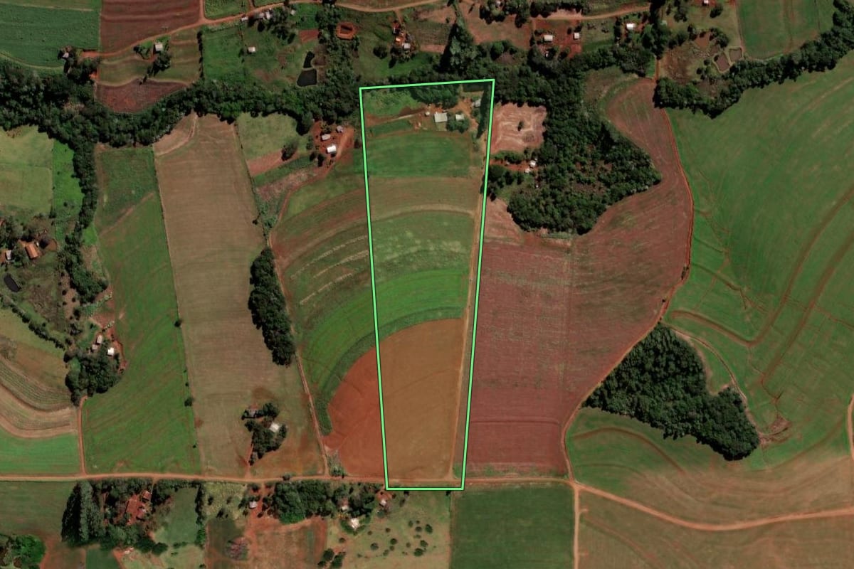 Imagem de satélite do imóvel rural em Catanduvas (PR), com o contorno declarado no CAR desenhado por cima.