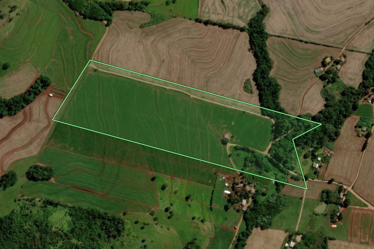 Imagem de satélite do imóvel rural em Catanduvas (PR), com o contorno declarado no CAR desenhado por cima.